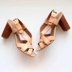 Franco Sarto Ethan Neutral Tan Leather Heels, Strappy Sandals, Summer Shoes 8.5